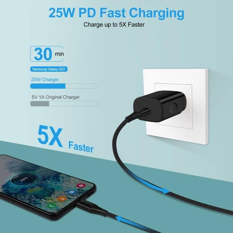 Samsung Super Fast Charger Tip C Kit Android Phone Charger Brzo punjenje za Galaxy S23 ULTRA / A54 / A34 / A23 / A54 / A34 / S23, piksel 7,25W PD USB C Zidni punjač 60W TIP CAPE C DO TIPA C KABEL