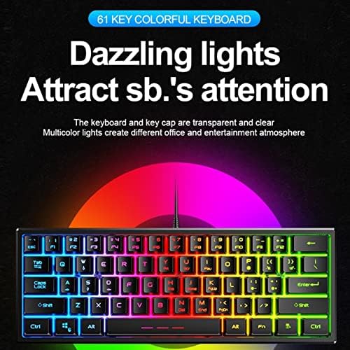 Kafuty-1 K401 RGB tastatura za igre, 61 taster Ultra kompaktna USB žičana Tastatura sa pozadinskim osvetljenjem, Mini tastatura, mehanički