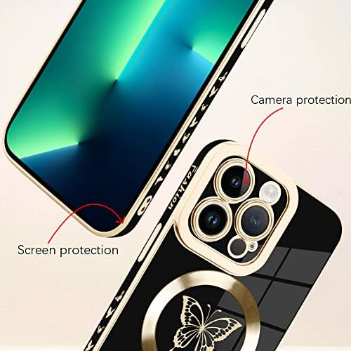 Bonoma za iPhone 13 Pro Max Case [Podrška za Magsafe] Leptir uzorak magnetski zaštitnik zaslona Luksuz Elegantna futrola zaštitnik