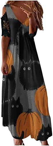 Ženska Halloween Maxi haljina sa ramena haljine seksi V vrat kostim čipkasti kratki rukav haljina Casual labave haljine