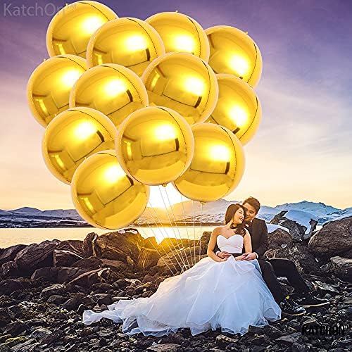 Big 22 inčni zlatni baloni za folije - pakovanje od 12, zlatni milarni baloni | Okrugli metalni baloni za metalik zlato | Kromirani