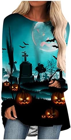 Jeseni košulje Žene Noć vještica od tiskanih dugih okruglica dugih rukava s dugim rukavima Grafičke žene