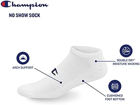 Champion muška dvostruka suha vlaga koja upija čarape bez izložbe; dostupno 6, 8 pakovanja
