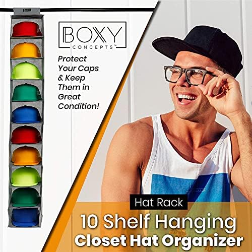 Boxy Concepts šešir Rack - 10 polica viseći ormar šešir Organizator za bejzbol kape - šešir skladište za zaštitu kape sa ovim šešir