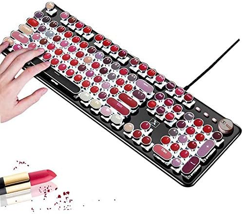 FELICON ruž za usne mehanička tastatura za igre, Retro tastatura u stilu pisaće mašine sa belim LED pozadinskim osvetljenjem,104-taster