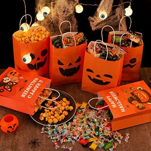 Nihome 12-pakovanje Halloween Torbe za papir sa ručkama, trik sa ručkama, džak-lanarni trik ili tretirati prazničnu stranku Favorit