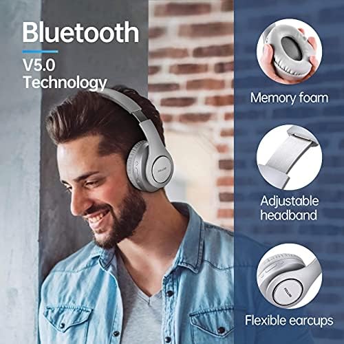 Pollini Bluetooth slušalice preko uha, bežične slušalice V5.0 sa 6 EQ načina, mekim ušima za zaštitu i ugrađenim mikrofonom za iPhone