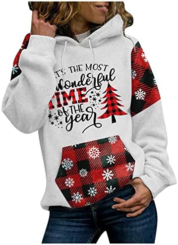 LMSXCT Womens Božićni pulover Dukseli Xmas Plaid Patchwork dugih rukava s kapuljačom dukserice Jumper Tunic Top