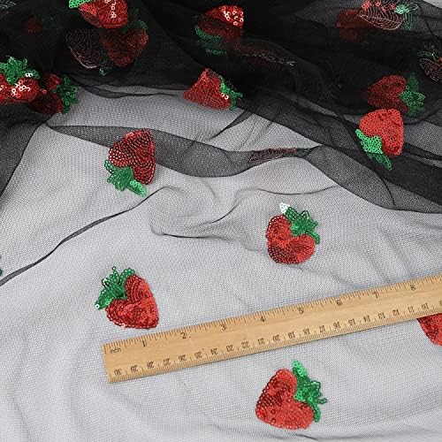 Lijepe šljokice vezene mrežaste tkanine od jagoda lagana mreža od tila za šivanje haljina - 60 inča široka, 4 metra unaprijed izrezana-Crna