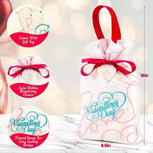 Poklon torbe za Valentinovo-Set od 6 poklon torbi za vezice od tkanine / torbe za Valentinovo sa poklon oznakama | male poklon torbe