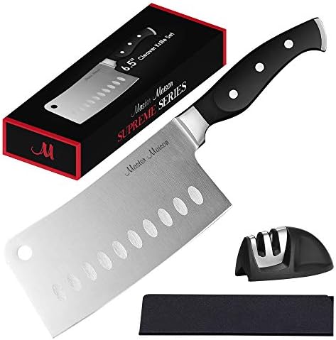 Master Maison Walnut Kitchen Knife Set with Knife Block & amp; Bonus Cleaver | njemački noževi od nehrđajućeg čelika sa Oštrilom za