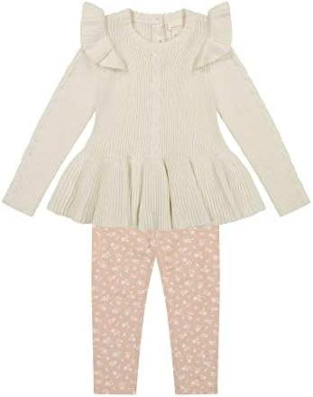 Laura Ashley 2 Pack Baby / Todler Girl Lepping & Pleted Dugi rukav Peplum Tunic Top, pamučni pleteni i cvjetni pad Outfit, NB-4T