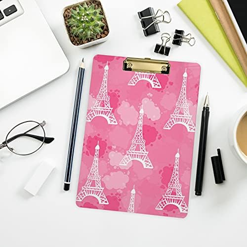 Eiffelov toranj Pink Romantic Plastic Clipboards 12 x 9, Stardard letter Size Clipboards sa Uvlačivom metalnom kopčom za učionicu,