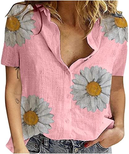 Odjeća modna tipka s kratkim rukavima dolje u salonskoj bluzi za bluzu za dame Ljeto Fall Graphic Top av av