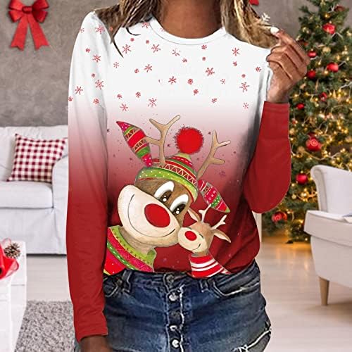 Anniya Womens dugih rukava O-izrez dugih rukava Retro Ukupni dugi božićni džemperi za žene