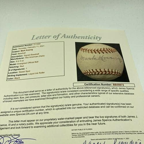 Rijetka marka Koenig Single potpisan bejzbol 1927 NY Yankees JSA loa - autogramirani bejzbol