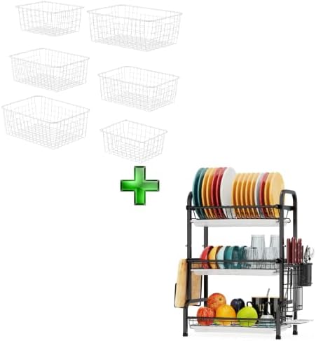 Zapletene žičane košare i stalak za suđe, 6 pakovanja žičane košare za organiziranje i 3 razara za sušenje jela, paketa - 2 pakovanje