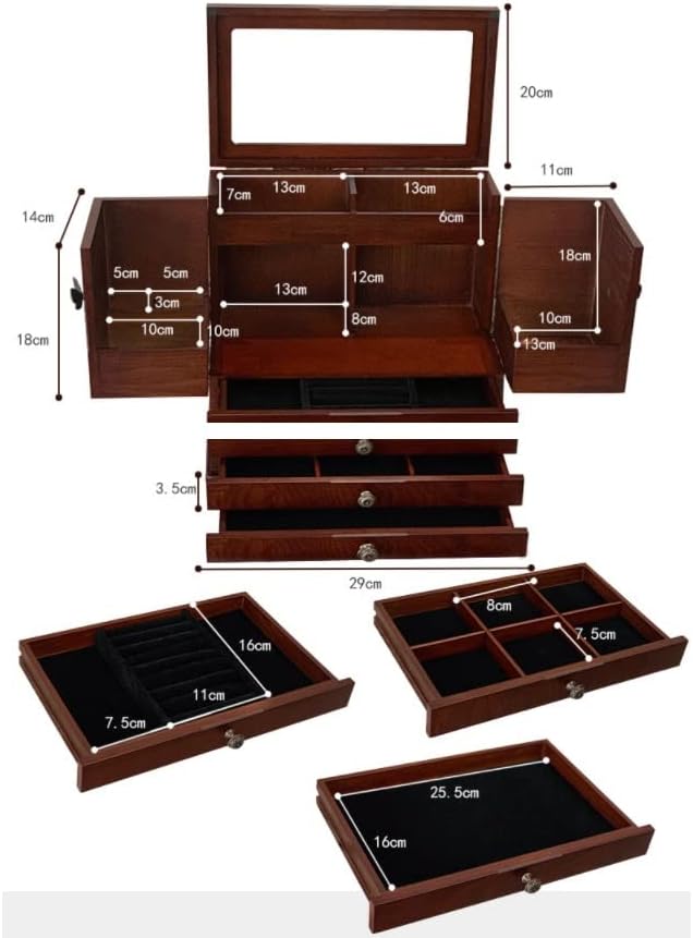 N / A Kutija za odlaganje nakita Veliki kapacitet Wood Vintage Multi sloj Organizator ORGANIZATORA SLUČAJ