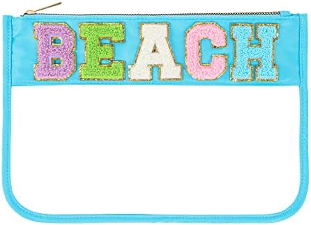 DYSHAYEN Glitter Letter clear zipper torbica za putovanja, najlonska Preppy torba za plažu,putna torba za šminkanje za žene djevojke