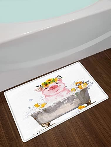 LB smiješna svinjska suncokretova prostirka za kupanje seoska životinja u kadi proljeće cvjetni tepisi za kupatilo žuto cvijeće meka