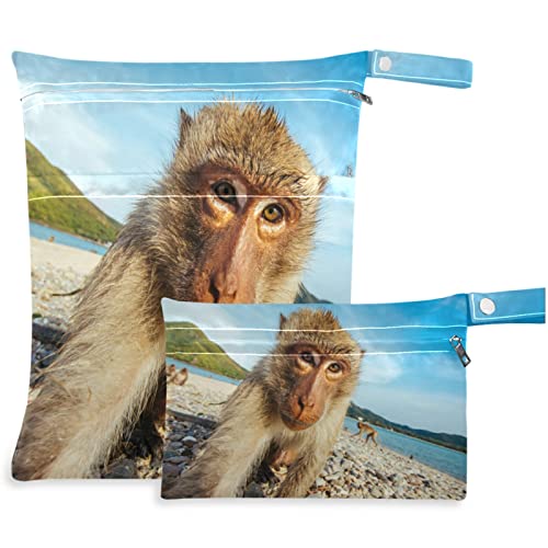 Visesunny Monkey 2pcs mokra torba sa džepovima sa zatvaračima koji se može zamijeniti soba za neplaće za putovanja, plaža, vrtića,